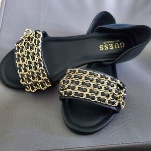 Guess sandals, black with gold chain